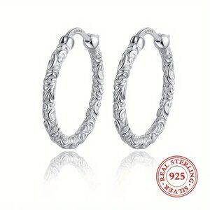 New Vintage-Inspired925 Sterling Silver Hoop Earrings - Carved Details